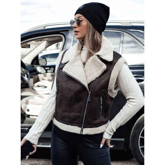 Moteriška tamsiai ruda liemenė su kailiuku Wool Moteriškos liemenės