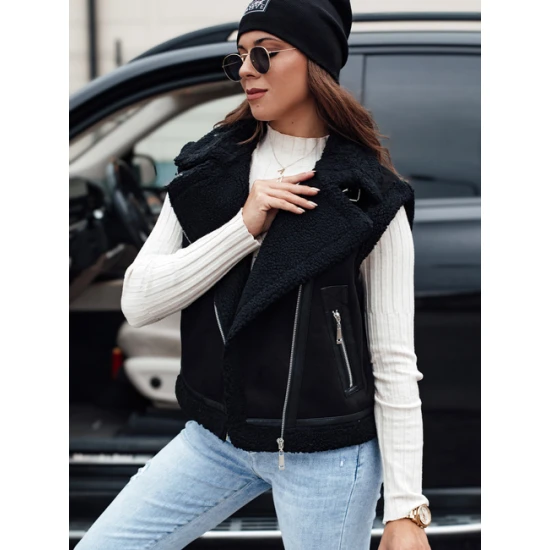 Moteriška juoda liemenė su kailiuku Wool Moteriškos liemenės