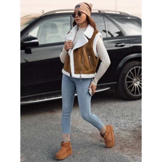 Moteriška ruda liemenė su kailiuku Wool Moteriškos liemenės