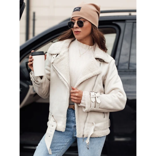 Moteriška balta striukė su kailiuku Lever Moteriškos striukės