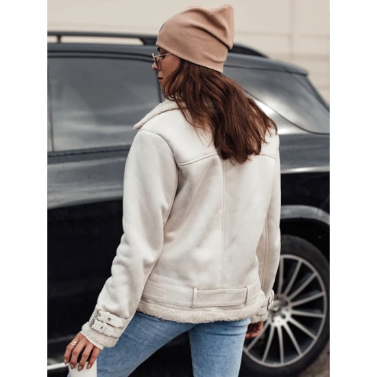 Moteriška balta striukė su kailiuku Lever Moteriškos striukės