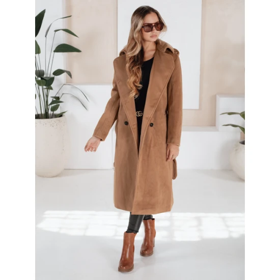 Moteriškas šviesiai rudas žieminis paltas Gino Moteriškos striukės