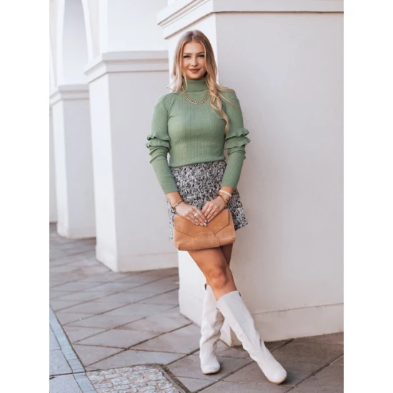 Moteriškas šviesiai žalias megztinis Bufal Moteriški megztiniai