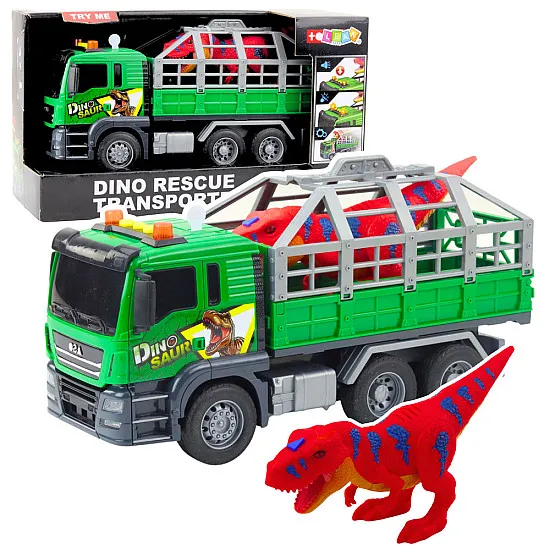 Dinozaurų transporatvimo sunkvežimis su raudonu dinozauru Sunkvežimiai