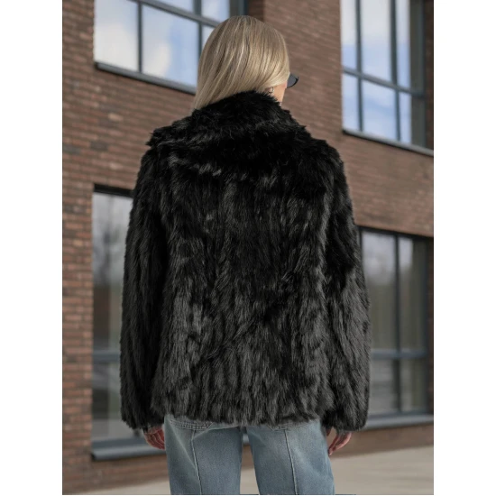 Moteriška juoda kailinė striukė Moda Moteriškos striukės