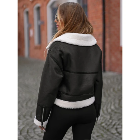 Moteriška juoda odinė striukė Alani Moteriškos striukės