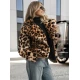 Moteriška ruda kailinė striukė su gyvūniniu raštu Leopard Moteriškos striukės