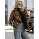 Moteriška ruda kailinė striukė su gyvūniniu raštu Leopard Moteriškos striukės