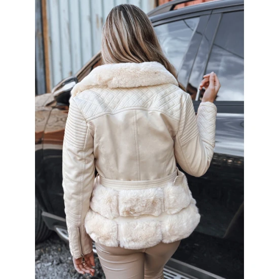 Moteriška rusva odinė baikerio striukė su kailiu Lora Moteriškos striukės