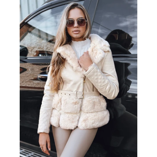 Moteriška rusva odinė baikerio striukė su kailiu Lora Moteriškos striukės