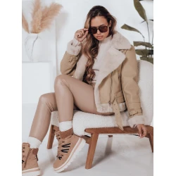 Moteriška rusva odinė striukė su kailiu Monim