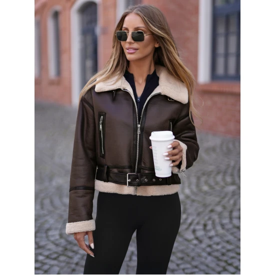 Moteriška tamsiai ruda odinė striukė Alani