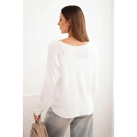 Moteriškas baltos spalvos megztinis Romil Moteriški megztiniai