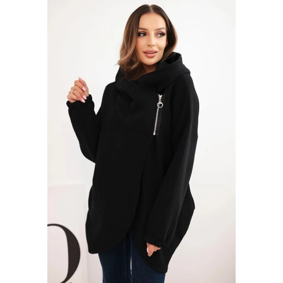 Moteriškas juodas džemperis pašiltintas su gobtuvu Jonit Džemperiai su gobtuvu