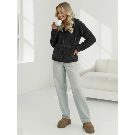 Moteriškas juodas džemperis su gobtuvu Mona Džemperiai su gobtuvu