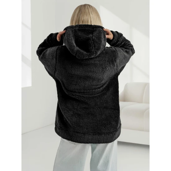 Moteriškas juodas džemperis su gobtuvu Nara Džemperiai su gobtuvu