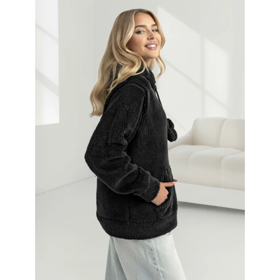 Moteriškas juodas džemperis su gobtuvu Nara Džemperiai su gobtuvu