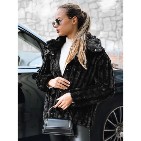 Women's black fur hooded jacket Marly Women's jackets