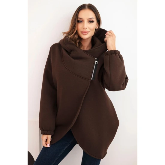 Moteriškas tamsiai rudas džemperis pašiltintas su gobtuvu Jonit Džemperiai su gobtuvu