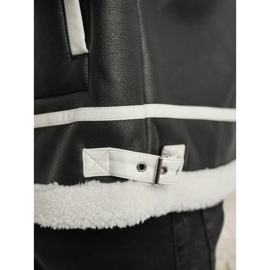 Vyriška juoda odinė striukė su baltu kailiu Capri Odinės striukės