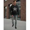 Męski czarny sweter z kapturem Star Bluzy z napisami