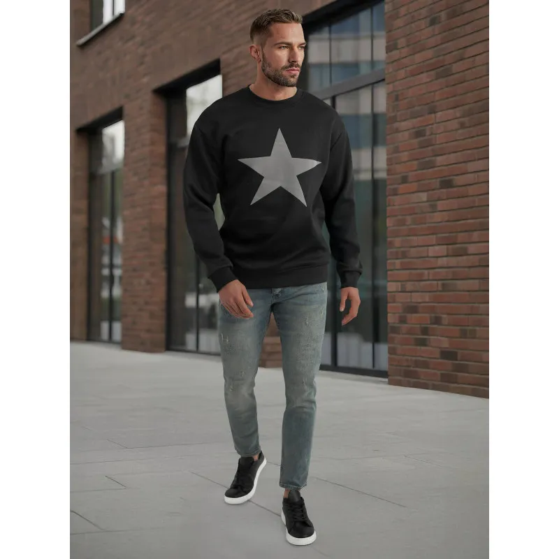 Męski czarny sweter z kapturem Star Bluzy z napisami