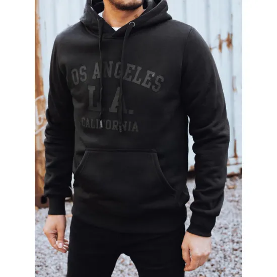 Męski czarny sweter z dekoltem w serek California. Bluzy z napisami