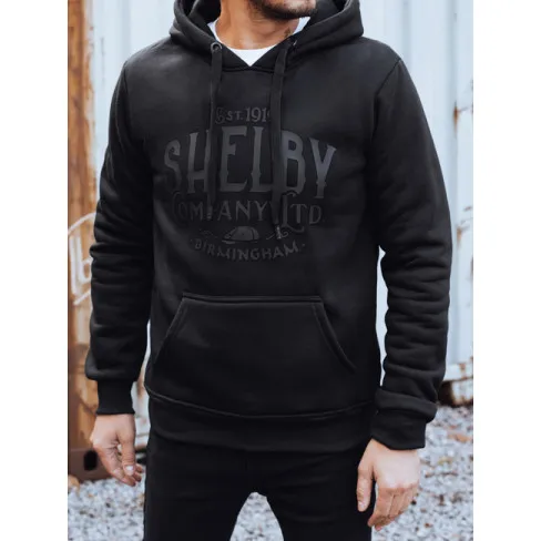 Męski czarny sweter z dekoltem Shelby Bluzy z napisami
