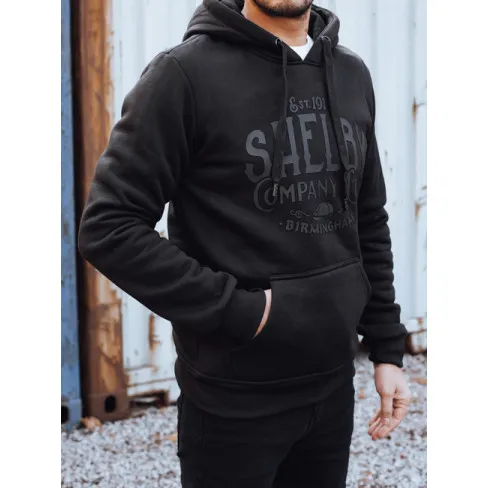Męski czarny sweter z dekoltem Shelby Bluzy z napisami
