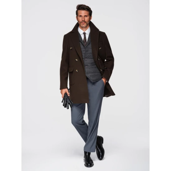 Vyriškas tamsiai rudas paltas Elegant Paltai