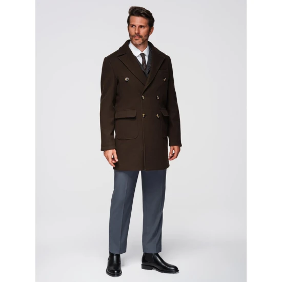 Vyriškas tamsiai rudas paltas Elegant Paltai