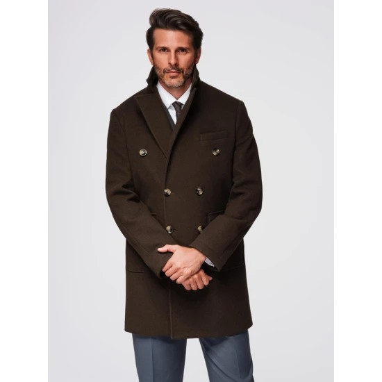 Vyriškas tamsiai rudas paltas Elegant Paltai