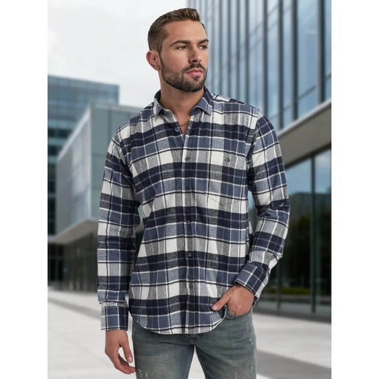 Vyriški tamsiai mėlyni languoti marškiniai Marino Marškiniai