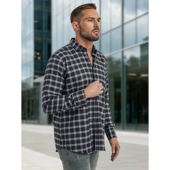 Vyriški tamsiai mėlyni languoti marškiniai Marino Marškiniai