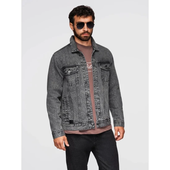 Vyriška tamsiai pilka džinsinė striukė Auger Rudeninės / Pavasarinės