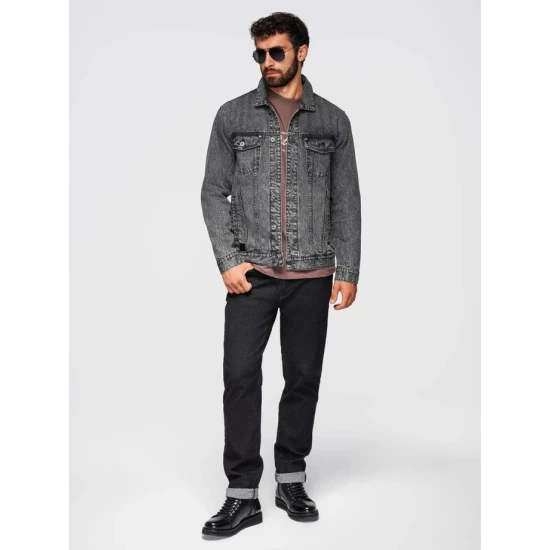 Vyriška tamsiai pilka džinsinė striukė Auger Rudeninės / Pavasarinės