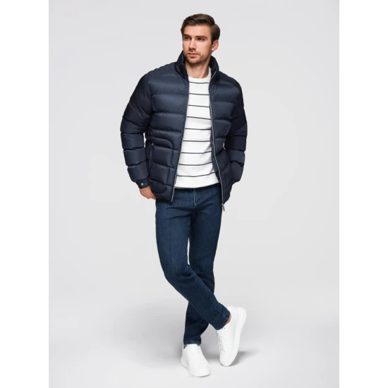 Vyriška dygsniuota tamsiai mėlyna striukė Wudi Žieminės striukės