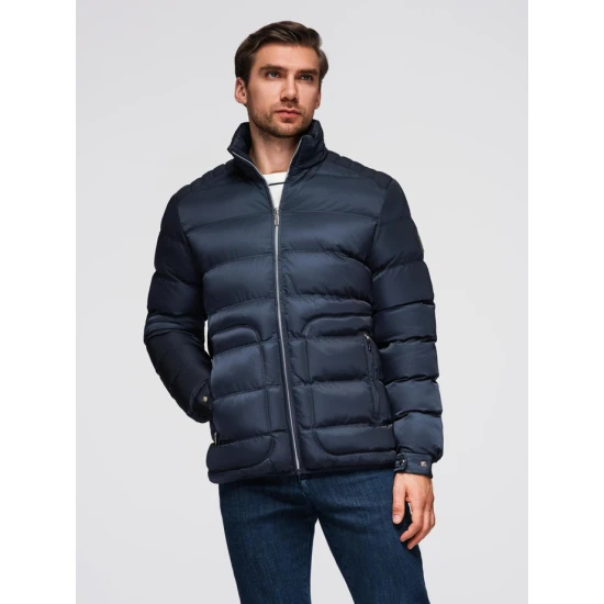 Vyriška dygsniuota tamsiai mėlyna striukė Wudi Žieminės striukės