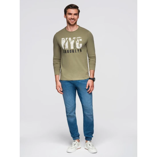 Vyriški chaki spalvos marškinėliai ilgomis rankovėmis Nyc Palaidinės