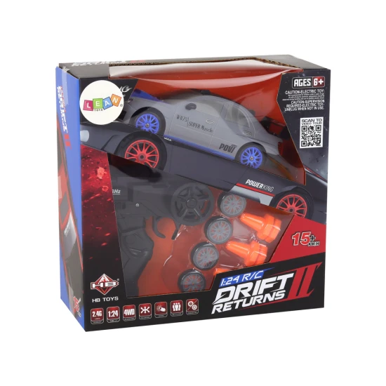 Nuotoliniu būdu valdomas sportinis automobilis R/C 1:24 pilkos spalvos keičiamais ratais Radijo bangomis valdomi žaislai