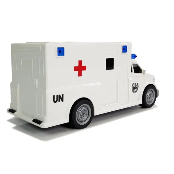 Valkoinen ambulanssi, jossa on ääni- ja valoefektejä Yrityksen autot