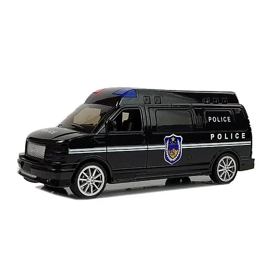 Juodas policijos automobilis su garso ir šviesos efektais Tarnybiniai automobiliai