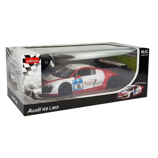 Automobilis R/C Audi R8 LMS Rastar 1:14 Baltai raudonas Radijo bangomis valdomi žaislai