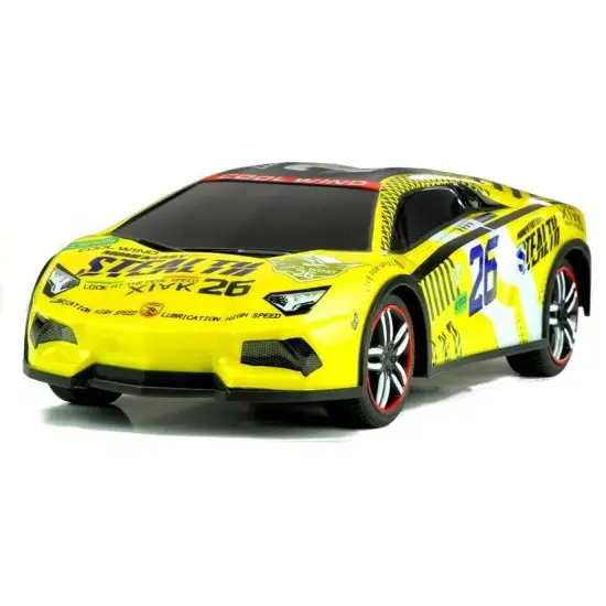 Nuotoliniu būdu valdomas sportinis automobilis R/C geltonas Radijo bangomis valdomi žaislai