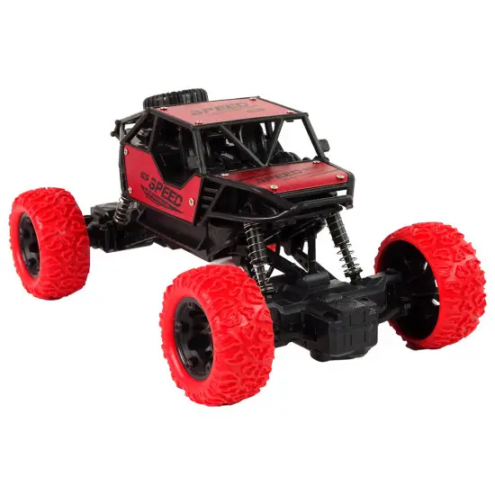 Nuotoliniu būdu valdomas automobilis R/C 1:18 raudonos spalvos. Radijo bangomis valdomi žaislai