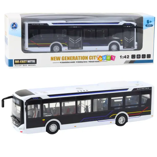 Baltas miesto autobusas su garso ir šviesos efektu Autobusai
