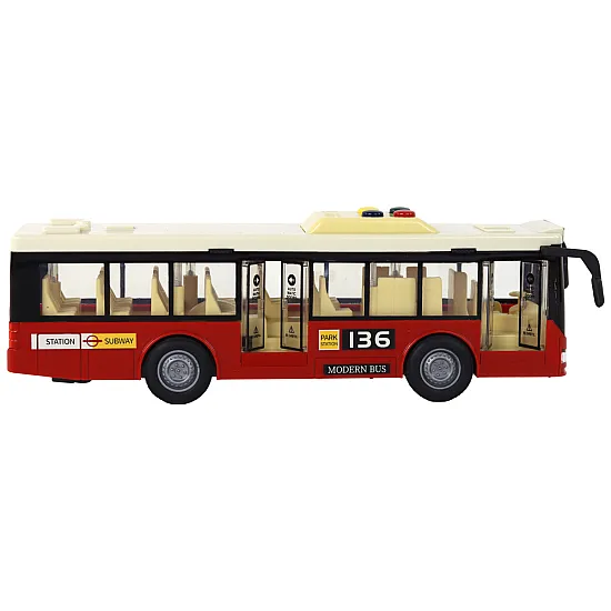 Raudonas autobusas su šviesų ir garso efektais Autobusai
