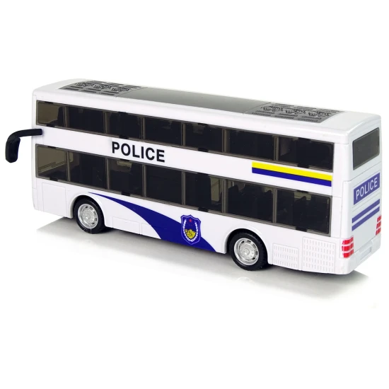 Baltas dviaukštis policijos autobusas Tarnybiniai automobiliai