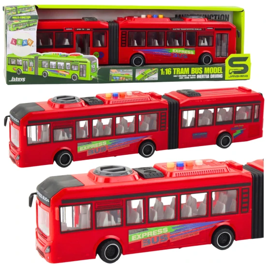 Raudonas autobusas su šviesų ir garso efektais Autobusai