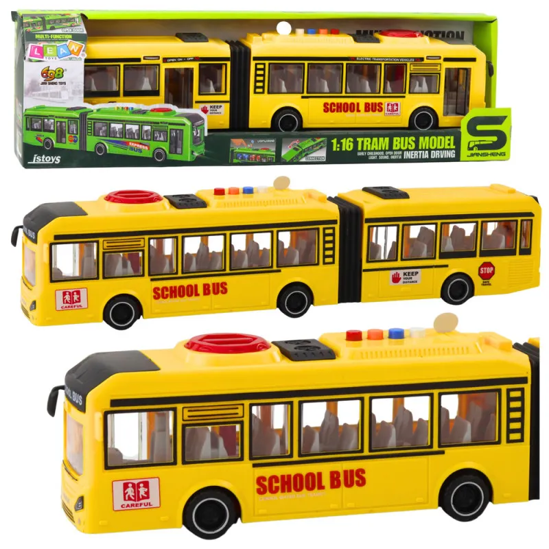 Żółty autobus szkolny z efektami świetlnymi i dźwiękowymi Autobusy